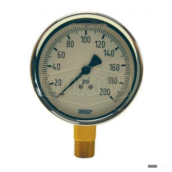 Gauge, 0 to 2000 psi, 1/2 in Connection, 4 in Dial, +/- 1 %, Glycerin Liquid Filled
